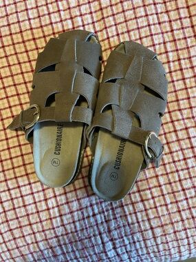 Womens Brown Woven Slide Sandals